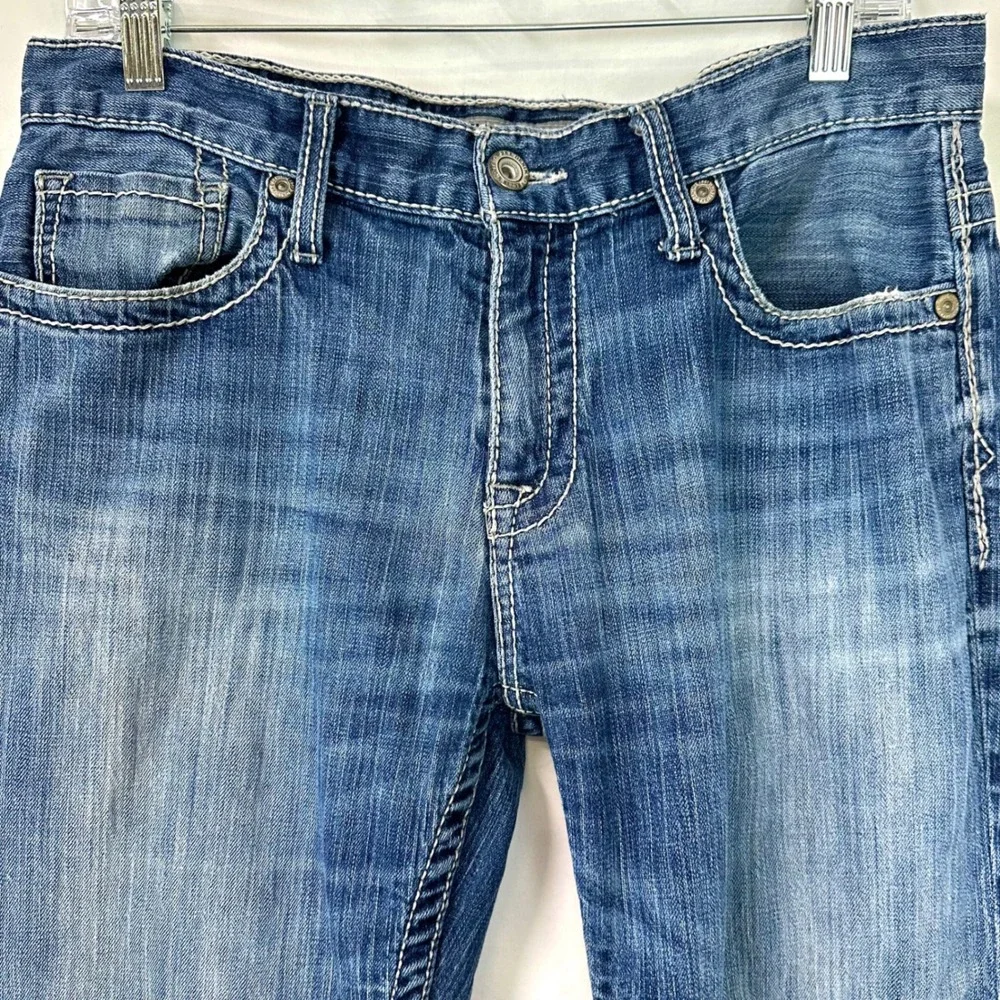 BKE Carter Men's 33x29 Straight Leg Thick Stitch Denim Jeans Whiskered Faded Y2K